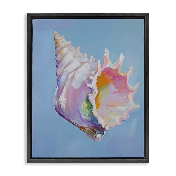 Stupell Industries Tropical Pastel Hued Conch on Blue Black Floating Frame Canvas Art, 17 x 21, by The Prints Vibe