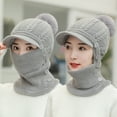 thumbnail image 6 of 3 in 1 Winter Knitted Beanie Hat Face Neck Warmer Set for Women Girls Fleece Lining Ski Caps with Pompom, 6 of 8