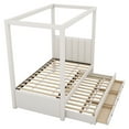 thumbnail image 5 of EUROCO Upholstered Twin Size Canopy Bed Frame with Trundle Bed and 3 Drawers, Platform Bed with Headboard for Kids Teens Adults, Beige, 5 of 12