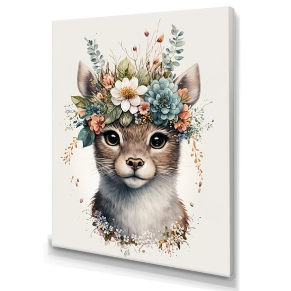 Designart Cute Baby Cat With Floral Crown IV Canvas Wall Art