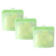 Ecoberi Reusable Silicone Food Storage Bags - Cook, Store, Freeze, Microwave, 4Cups Each, Set of 3 (Green)