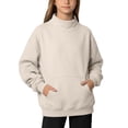 thumbnail image 3 of GobdXE Solid Girls Neck Long Sleeve Sweatshirt Kids Front Kangaroo Pocket Loose Casual Pullover Fashion Daily Top, 3 of 8