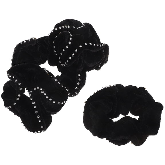 OUNONA 4Pcs Crystal Hair Tie Set Black Elastic Hair Rope Durable Ponytail Holder Fashion Accessory