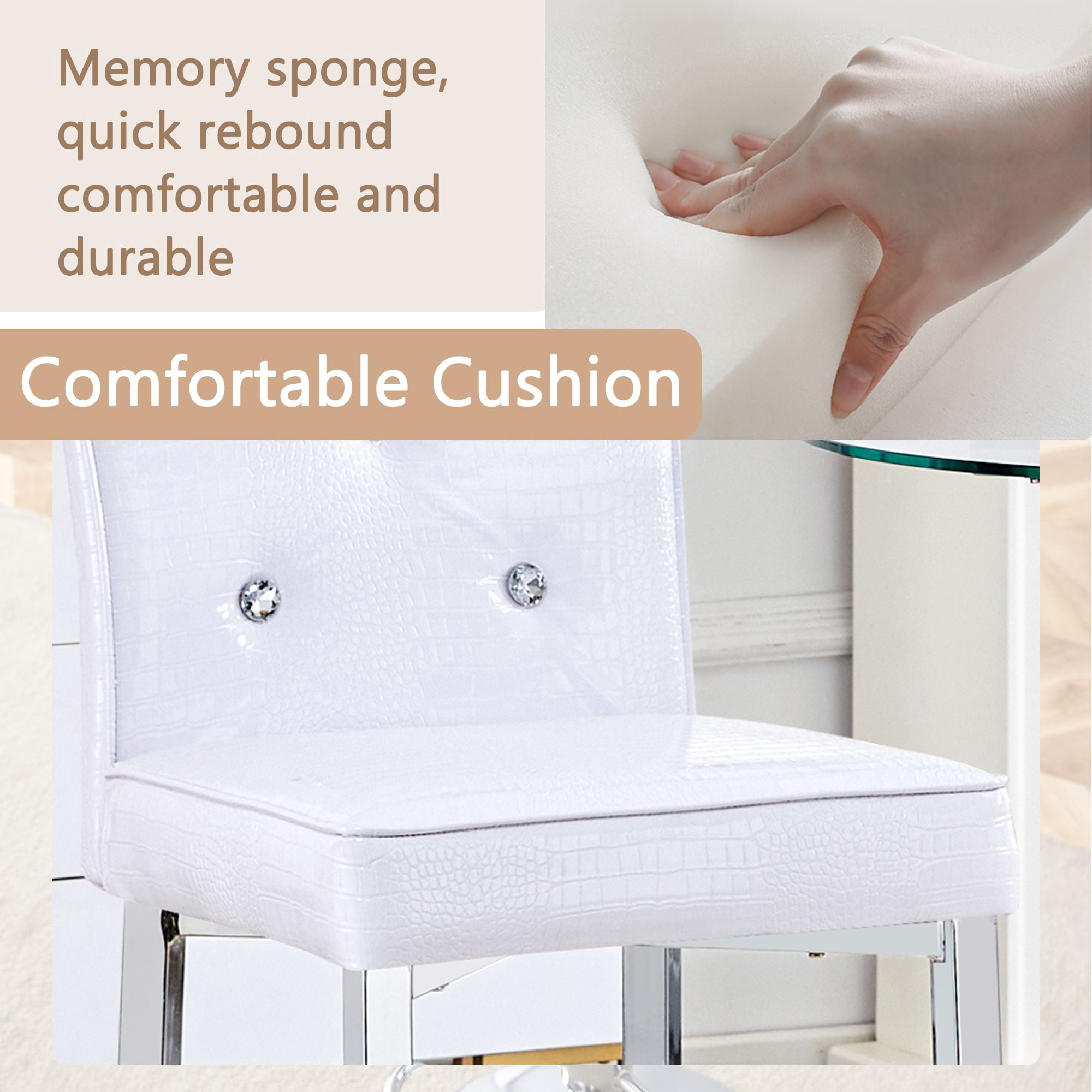 Alvantor Set of 2 White Crocodile Faux Leather Bar Chairs with Crystal Accents