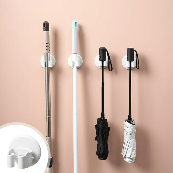 Foqnuq Wall Mounted Broom and Mop Holder with Strong Suction Cup - Multipurpose Cleaning Tools Organizer for Bathroom, Kitchen, Laundry, and Garden