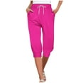 thumbnail image 2 of CLOISE Womens Capri Pants with Pockets Stretch Yoga Pants Elastic High Waisted Golf Pants Petite Summer Casual Fashion Solid Loose Lightweight Cropped Sweatpants Hot Pink 2XL, 2 of 6