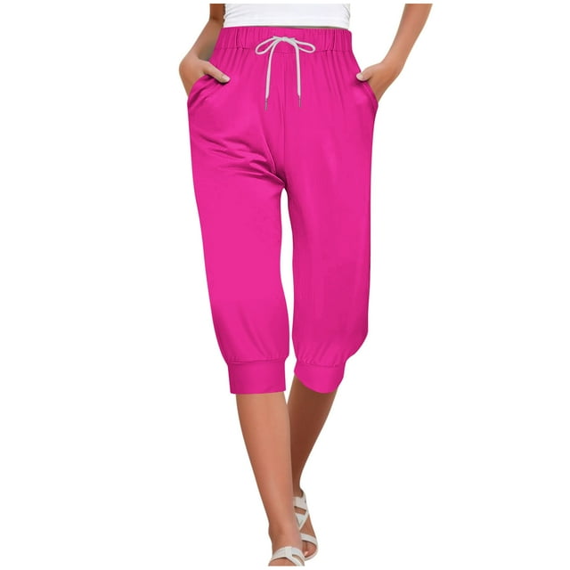 Cameland Capris Pants for Women Casual High Waist Drawstring Cropped Pants with Pockets