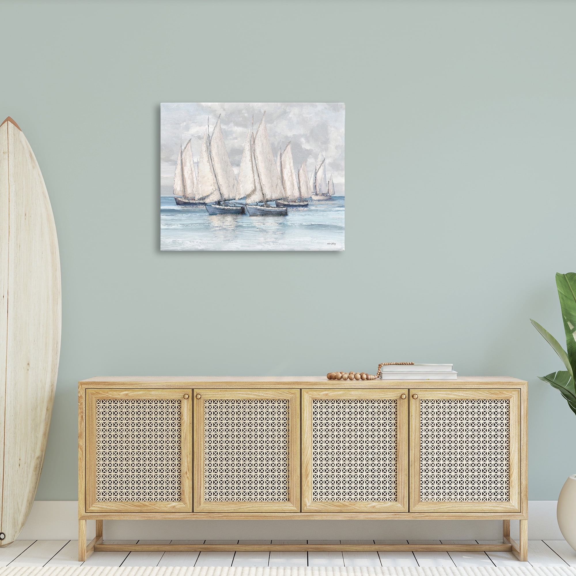 Stupell Industries Cloudy Sailboat Fleet Transportation Painting Gallery Wrapped Canvas Art Print Wall Art, 40 x 30