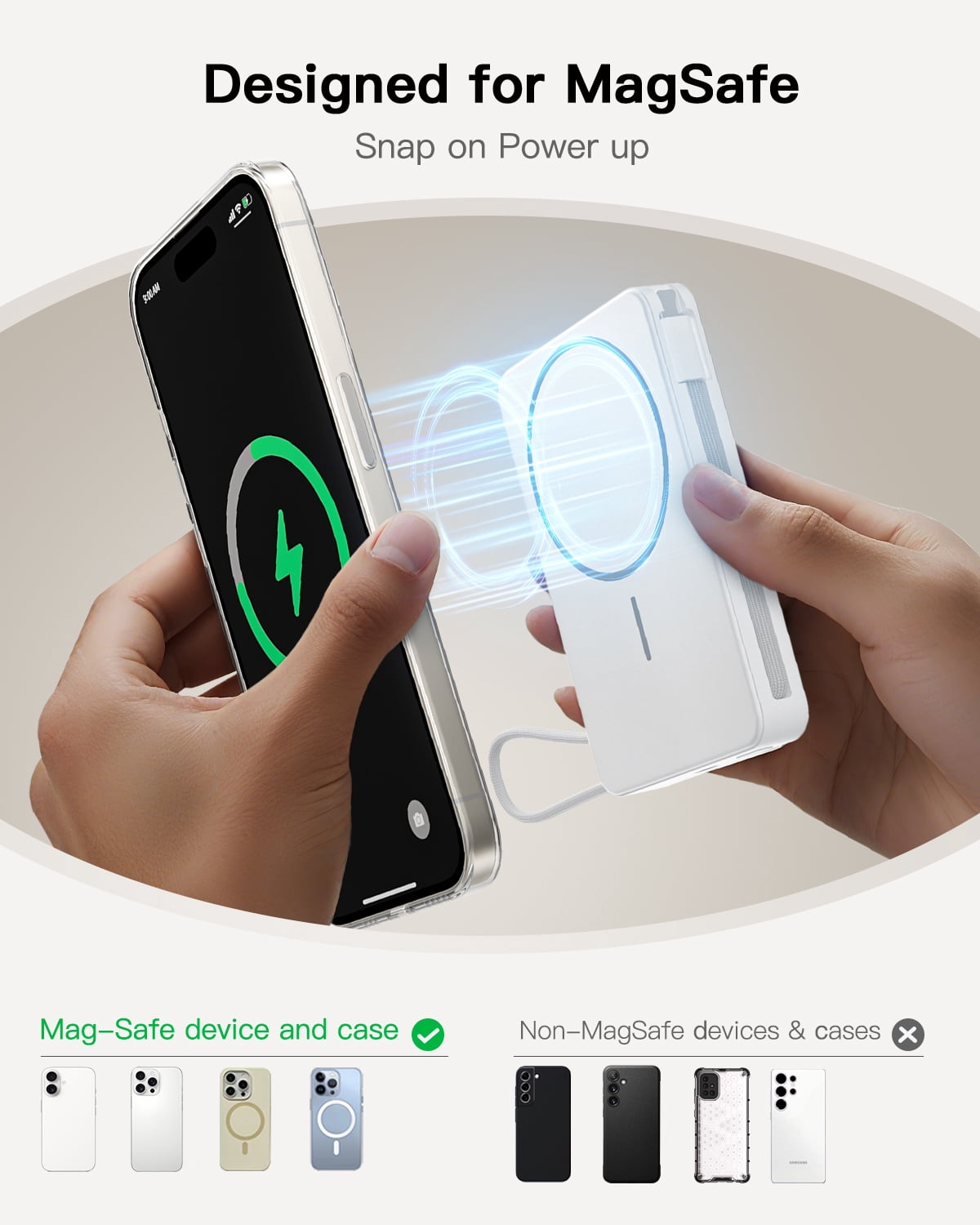 10,000mAh Magnetic Wireless Power Bank Compatible with Mag-Safe, 15W Fast Charging Portable Charger with USB-C 22.5W PD Input/Output - for iPhone 17/16/15/14/13/12 Series, AirPods