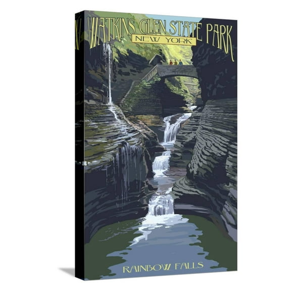 Art.com Watkins Glen State Park, New York - Rainbow Falls Stretched Canvas Print Wall Art by Lantern Press, 12" x 18"