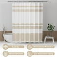 thumbnail image 3 of Shower Curtain, Washable Cloth Khaki Shower Curtain with 12 Shower Curtain Hooks, Fabric Khaki and White Striped Shower Curtain Sets, Farmhouse Bathroom Shower Curtain, 72x72 Inches, 3 of 6