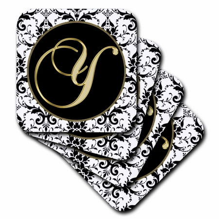 

3dRose Image of The Script Letter Y in Black White and Gold - Soft Coasters set of 8
