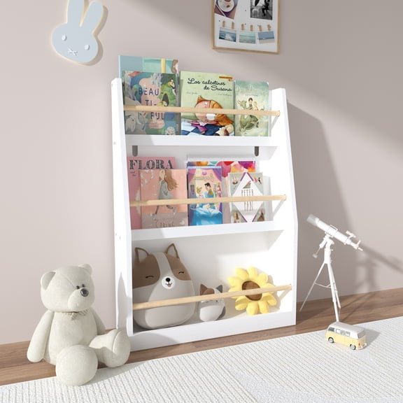 3 Tier Kids Book Shelf,Kids Book Rack, Helps Keep Bedrooms, Playrooms, and Classrooms Organized,White