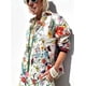 thumbnail image 2 of Conjunto de camisa y pantalones con estampado callejero para mujer, camisa holgada con cuello vuelto, cintura elástica, a la moda, verano, 2024, 2 of 5
