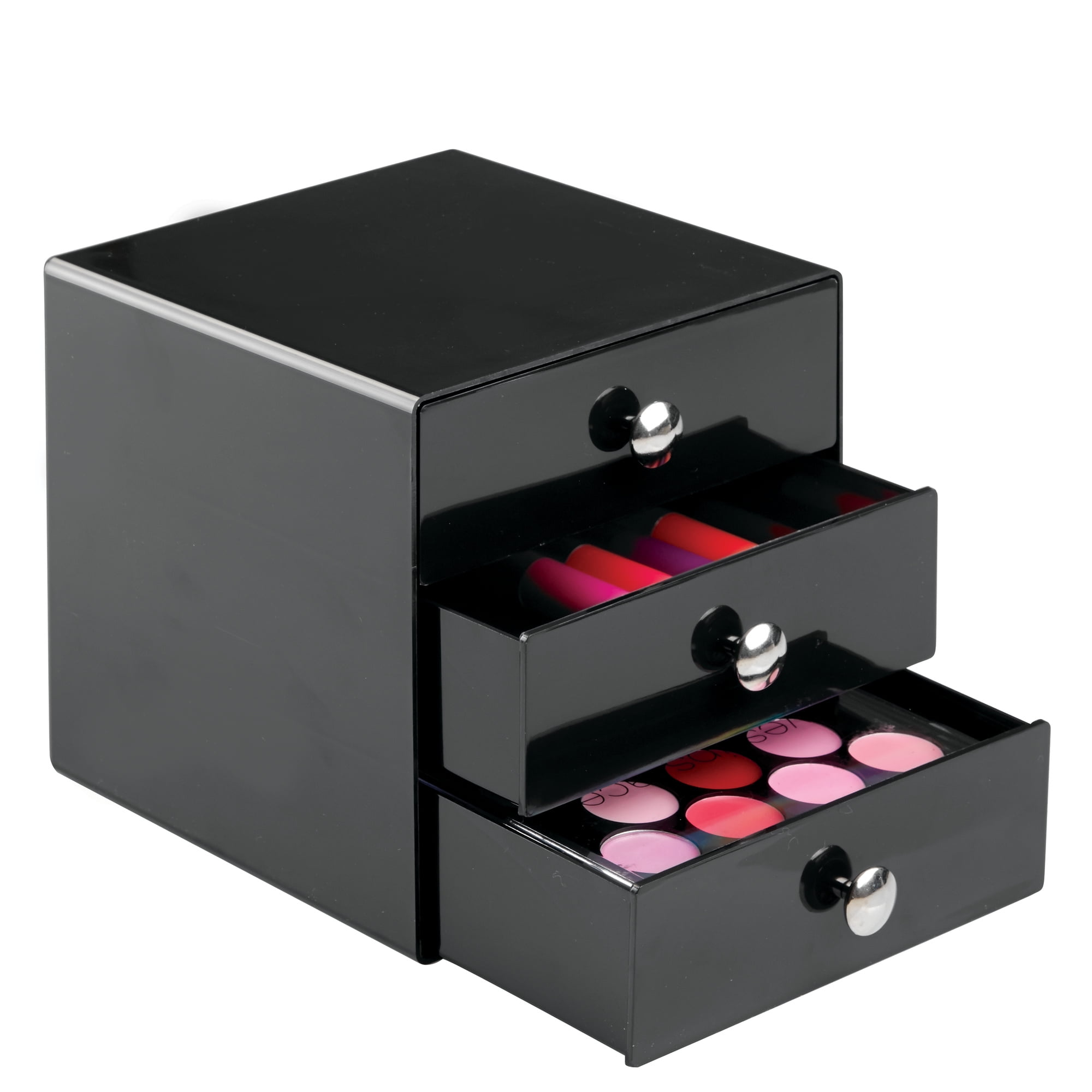 iDesign Stackable 3-Drawer Makeup Organizer for Bathroom or Vanity Storage - Black