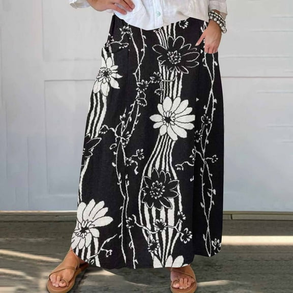 WXLWZYWL Maxi Skirts for Women Ankle Length Skirt Casual Long Skirt High Waisted Maxi Skirt Reg and Plus Size Skirt Long Skirt with Pockets