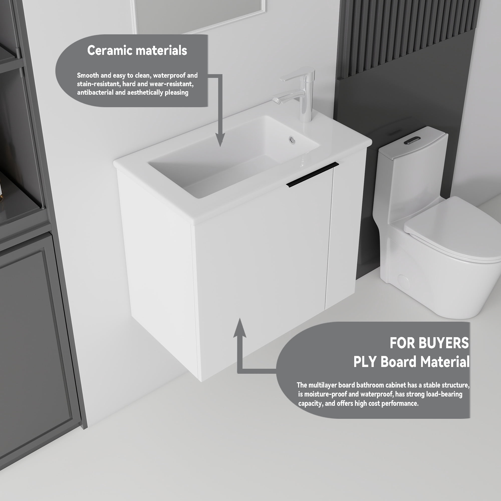 Leumius 22" Floating Bathroom Vanity with Ceramic Sink & Soft-Close Doors,Wall-Mounted Vanity for Small Space,Bathroom,White
