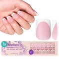 thumbnail image 1 of Press On Nails con forma de escarabajos con punta francesa, 224 unidades, cuadrados cortos rosas, 1 of 7