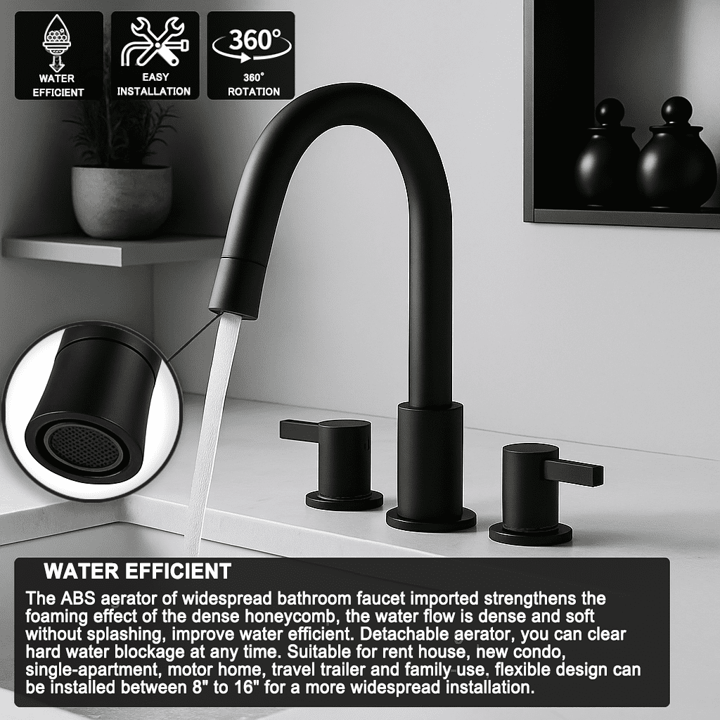 Brushed Nickel 3-Hole Bathroom Faucet, Dual 304 Stainless Steel Handles, Modern Lead-Free Ceramic Valve Faucet, 1.5 GPM Straight Spout for Sink