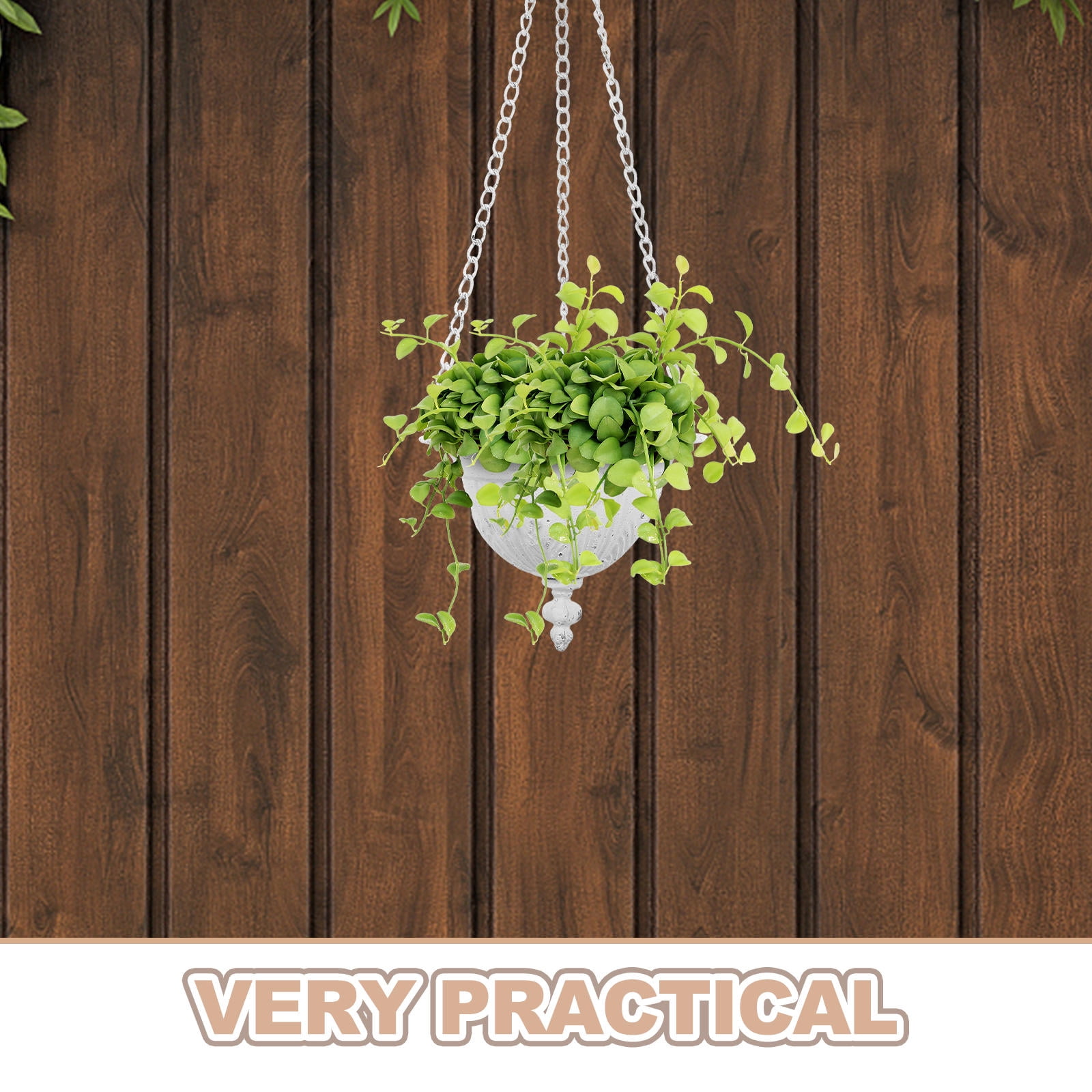 OUNONA White Iron Hanging Planter with Chain, Farmhouse Style Wall Mounted Flower Pot for Indoor Outdoor Decor