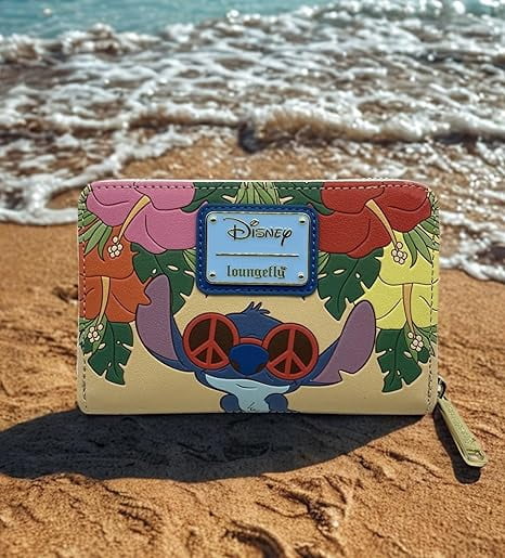 Loungefly Disney Lilo & Stitch Groovy Zip-Around Wallet – Stitch with Sunglasses & Tropical Floral Print