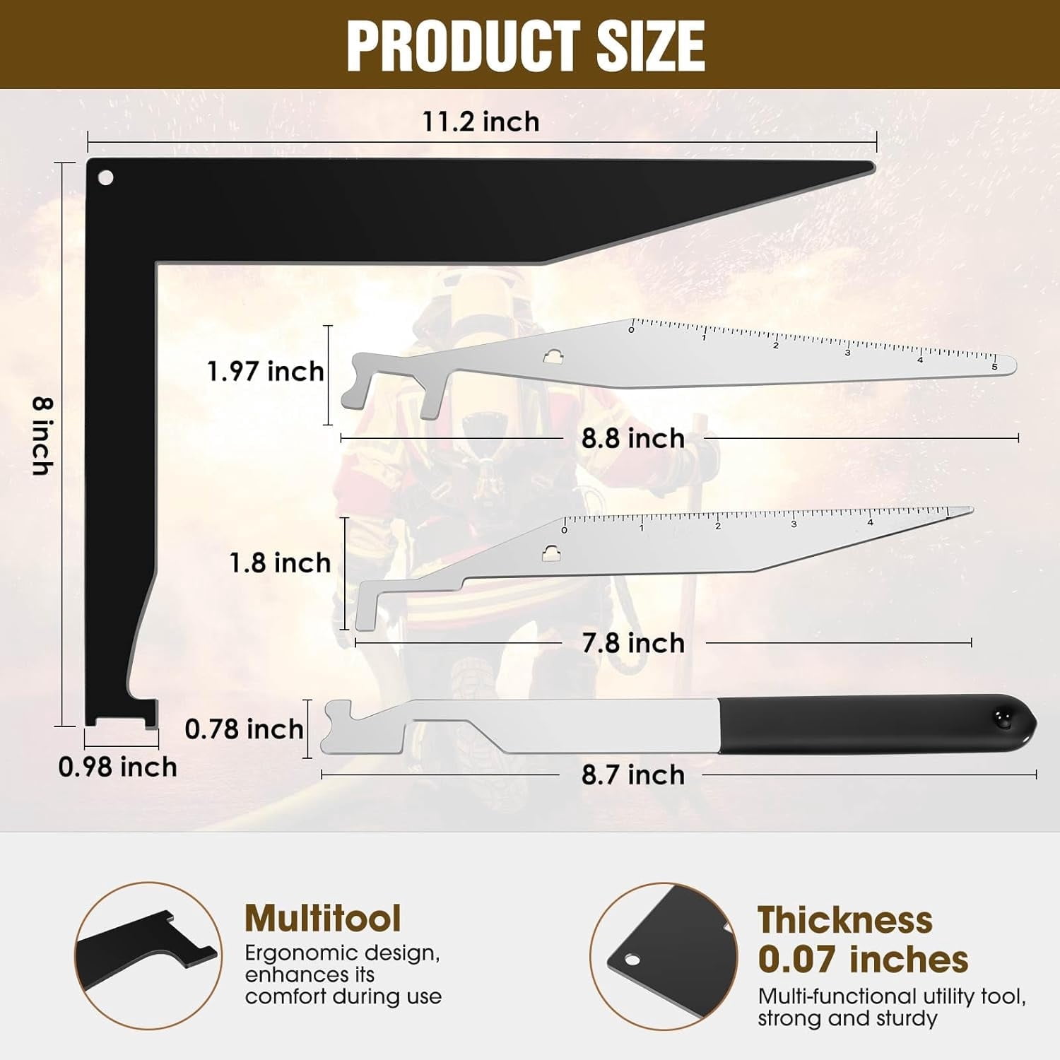 Multi-Purpose Firefighting Tool Set - Made of Spring Steel, Suitable for Firefighters, EMS - Upgraded L-Shape Design for Ruggedness and Durability, with Holes at the Top for Easy Hanging