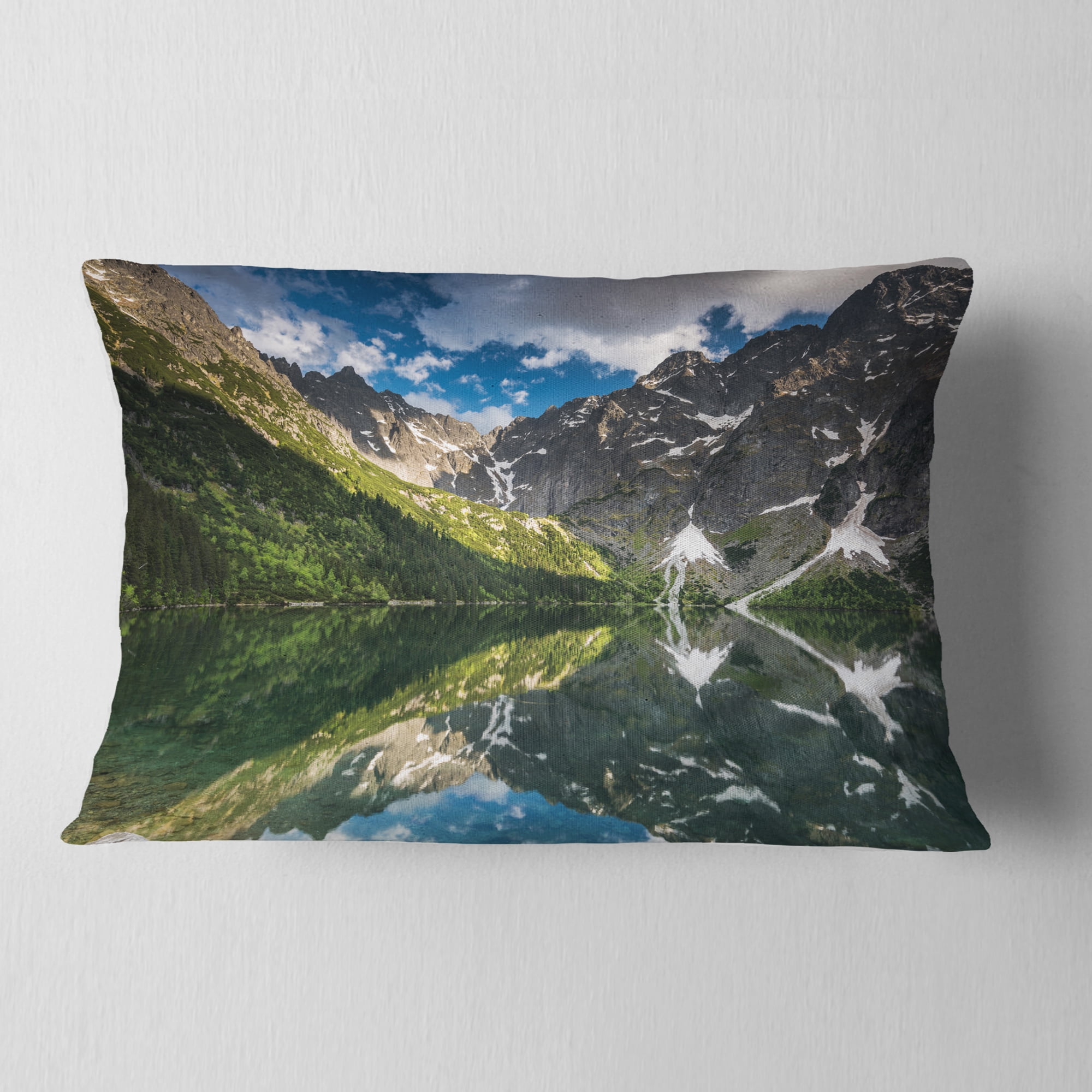 Designart Reflection of Mountain Peaks - Landscape Printed Throw Pillow - 12x20