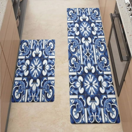 

Anti Fatigue Kitchen Mat Mineral Blue Mediterranean Kitchen Rugs Non Slip Cushioned Standing Mat for Sink Floor Laundry Office Desk Ultra 17.3 x 70.8