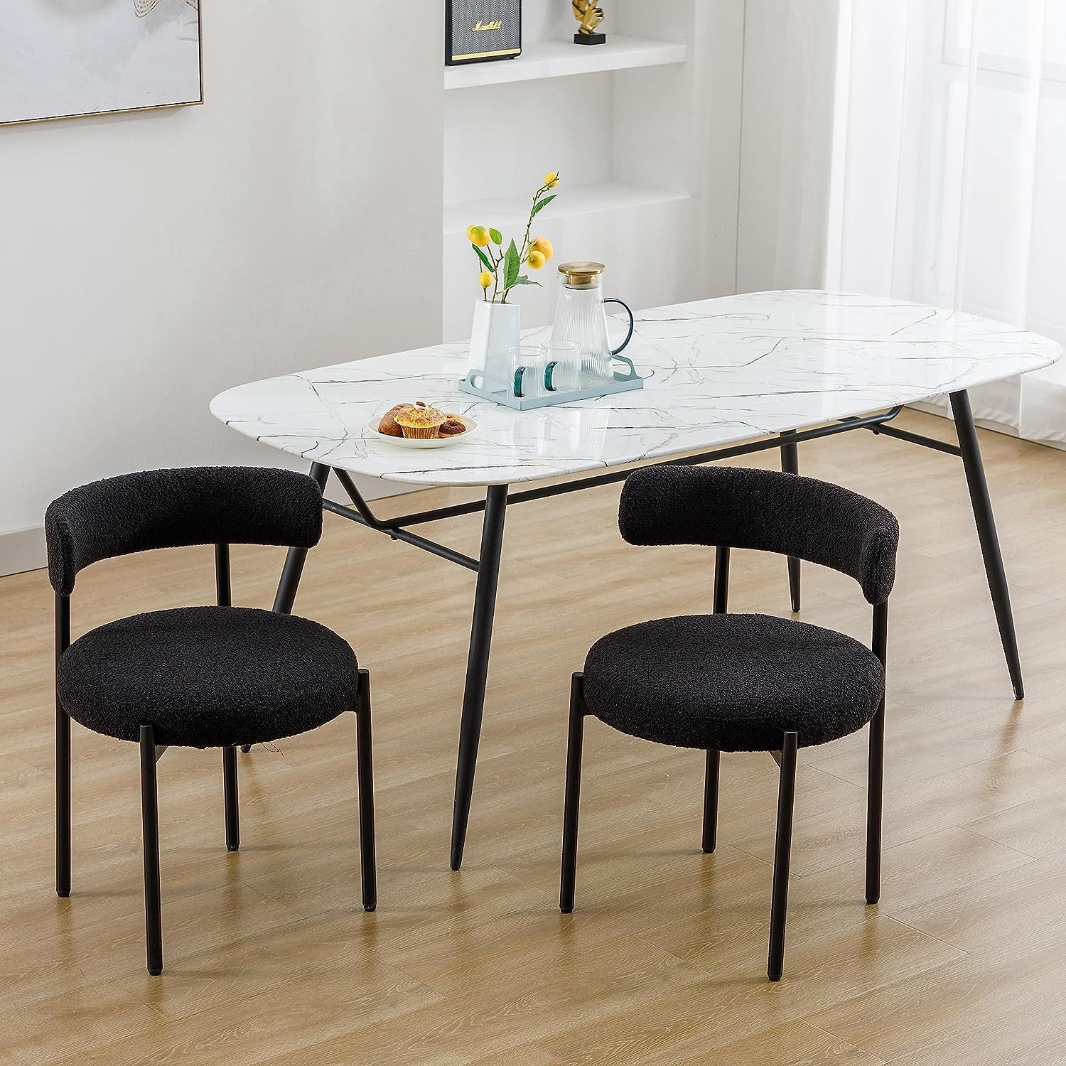Locus Bono Boucle Dining Chairs Set of 6, Modern Upholstered Dining Room Chairs, Armless Kitchen Chair, Black