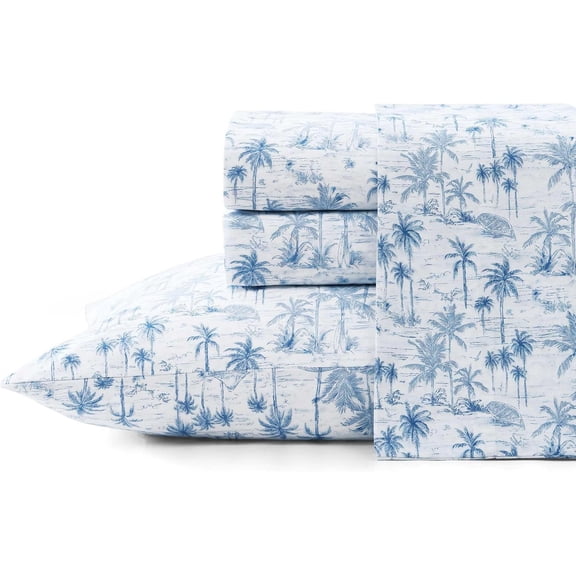 Queen Cotton Percale Sheet Set with Pillowcases Surfside Blue
