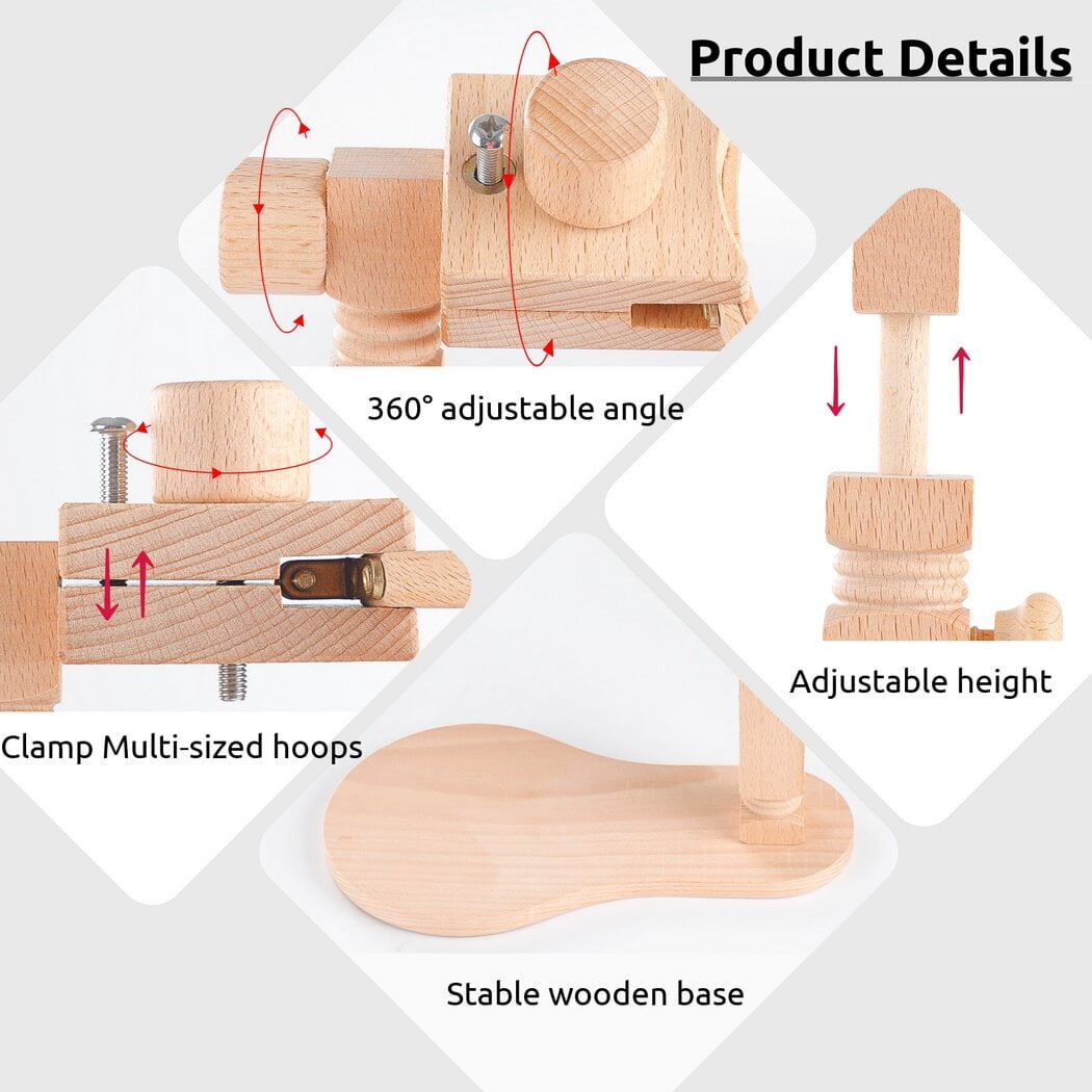 Embroidery Stand, Adjustable Cross Stitch Hoop Holder, Hands Free Wooden Embroidery Frame Stand for Art Stitching Sewing