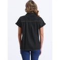 thumbnail image 4 of DARING DIVA Women's Denim Shirt Short Sleeve Jean Shirt Summer Tops L Black, 4 of 6