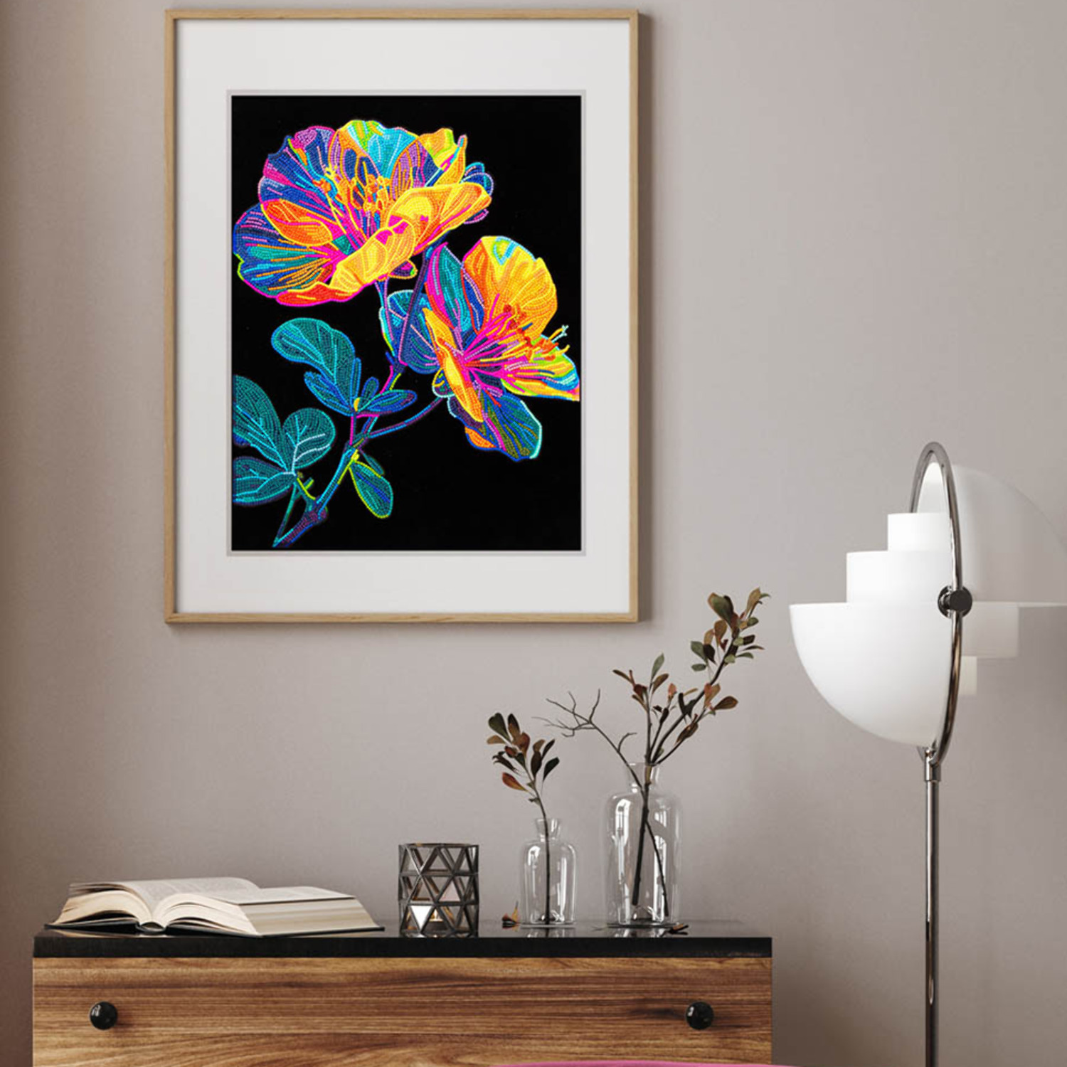 Diamond Dotz Neon Flock Floral Diamond Painting Kits for Adults - Colorful Diamond Art Kits a Relaxing Creative Craft Kit with Dotz Gems 18x14