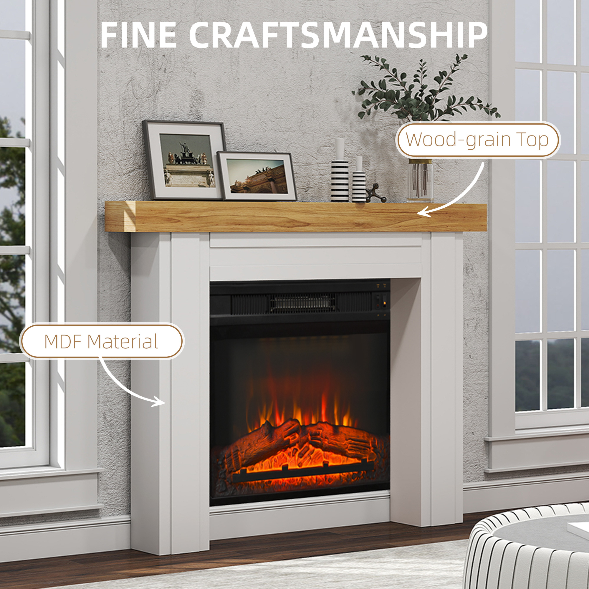 HOMCOM Modern Fireplace Mantel, Freestanding Fireplace Surround for Electric Fireplaces, with Leg, 51.2" W x 40.6" H, Natural Wood