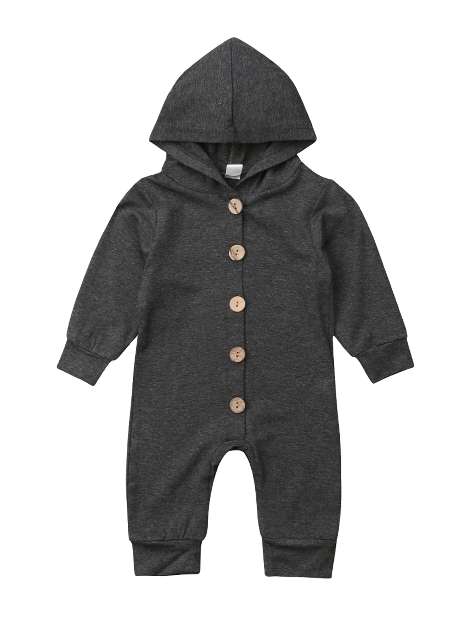 Solid Baby Boy Girl Winter Cotton Hooded Romper Jumpsuit Bodysuit Clothes Outfit