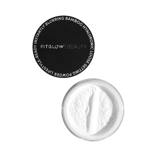 Polvo fijador suelto hialurónico de bambú Fitglow Beauty | Translúcido Vegano Orgánico | Acabado fotográfico ingrávido | Difuminado de poros | Polvo de acabado de maquillaje con control de brillo natu