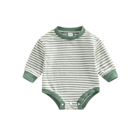 

Amuver Autumn Baby Girls Boys Romper Infant Horizontal Stripe Pattern Round Collar Long Sleeve Triangle Bottom Jumpsuit Casual Clothes