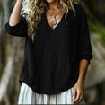 thumbnail image 5 of TGSLY Women's 3/4 Balloon Sleeve Tops Lightweight Soft V Neck Crinkle Cotton Shirts with Elastic Cuffs Loose Fit Dressy Casual Solid Color Blouses XL, 5 of 7