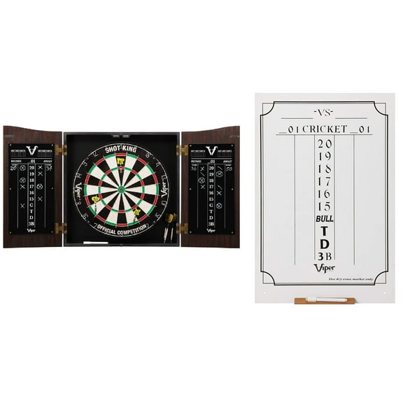 Viper Vault Dartboard Cabinet with Shot King Sisal Dartboard and Dry Erase Scoreboard, Cricket and 01 Dart Games, White