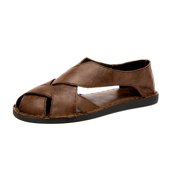 Men's Vintage Woven Closed Toe Hand-Stitched Leather Sandals