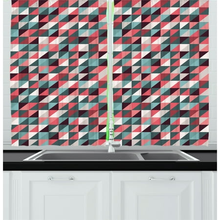 Triangle Cut Center - Retro Curtains 2 Panels Set, Geometric Colorful Mosaic Pattern with Half Cut Squares Triangles Hipster Design Art, Window Drapes for Living Room Bedroom, 55W X 39L Inches, Multicolor, by Ambesonne