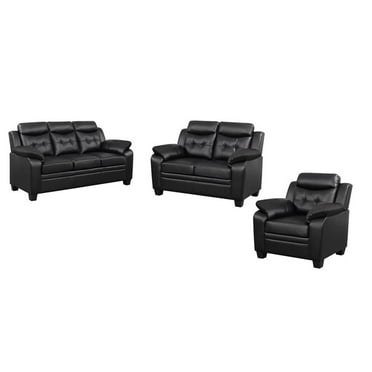 Coaster Company 3 Piece Contemporary Faux Leather Living Room Set Black