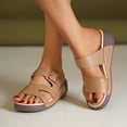 thumbnail image 5 of HomeDM Women's Wedge Sandals Summer Flatform Comfort Plantar Slip On Sandals for Beach Travel, Khaki Size 7.5, 5 of 8