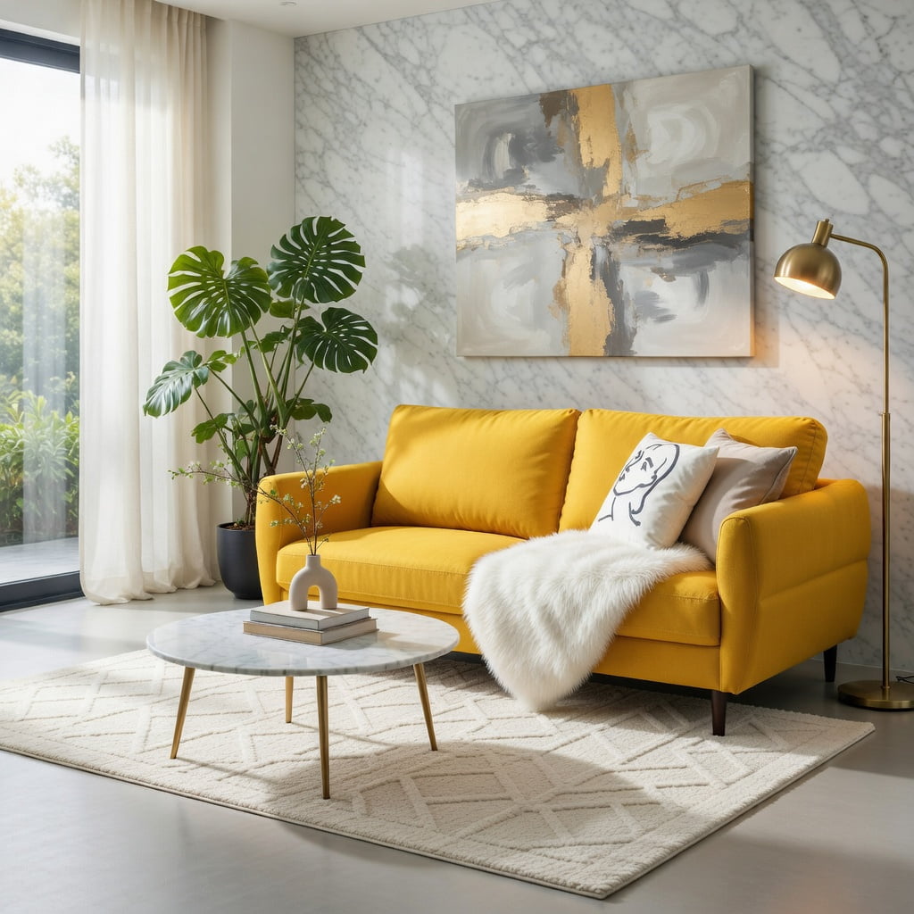 Hommoo 72" Modern Fabric Loveseat Sofa, Solid Wood Frame, High-Density Sponge Cushions, Stain-Resistant Upholstery – Living Room & Bedroom Sofa, Yellow