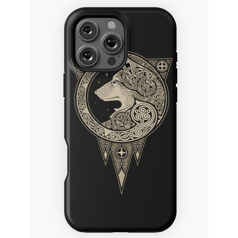 Norse Wolf and Knotwork Black and Beige Tough Phone Case for Apple ...