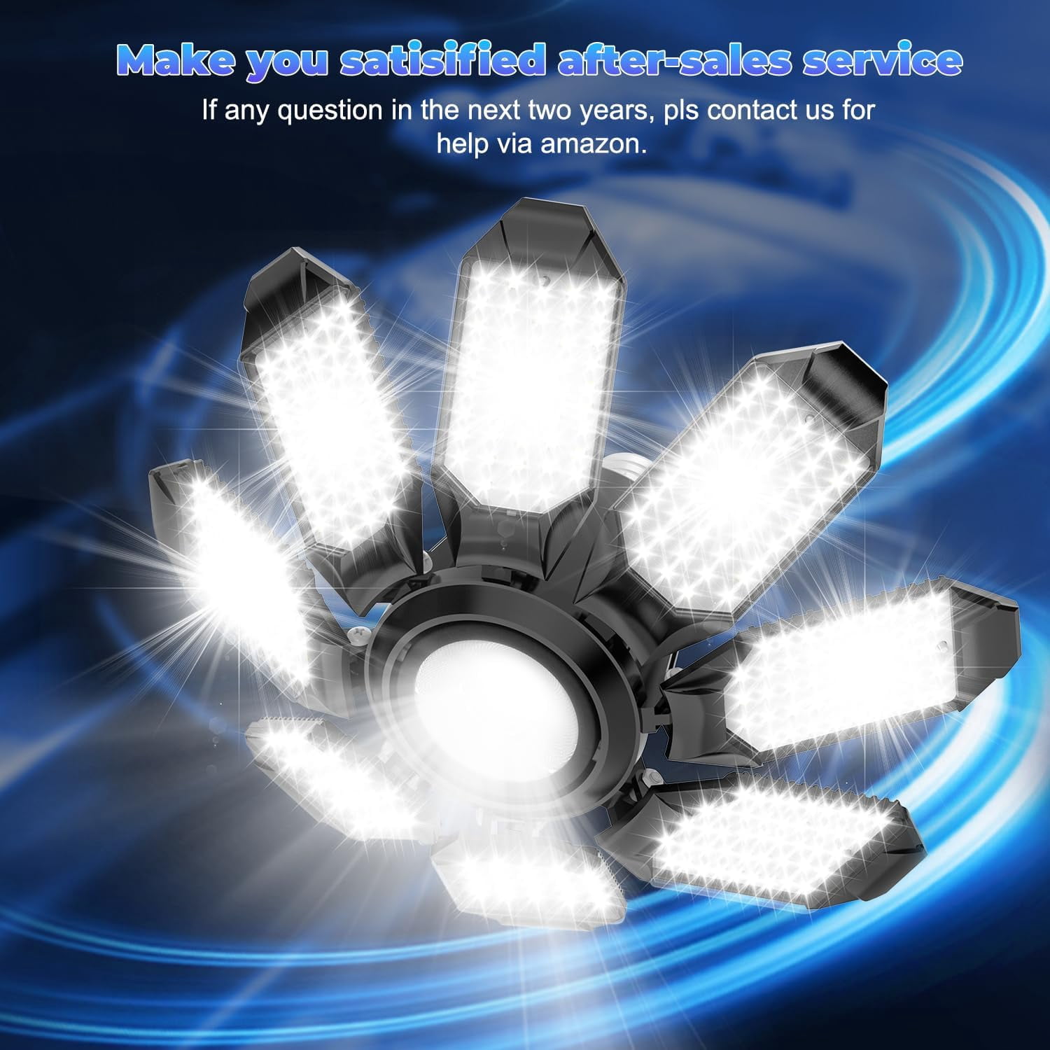 FIWARY LED Garage Light - 2Pack Bright 50000LM Garage Lights Ceiling Led w/ 8 Deformable Panels 6500K Led Light Bulb Srew in E26/E27 Socket with Adjustable Center Spotlight for Barn Workshop Attic
