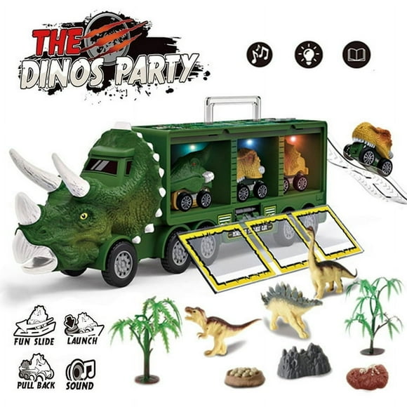 Camion de Transport de Dinosaures Géant avec 3 Dinosaures 3 Voitures de Dinosaures Lumières et Son - Meilleurs Jouets de Dinosaures pour Enfants de 3 à 5 Ans - Idéal pour Garçons et Filles de 5 Ans (Jouets à Thème de Dinosaures)