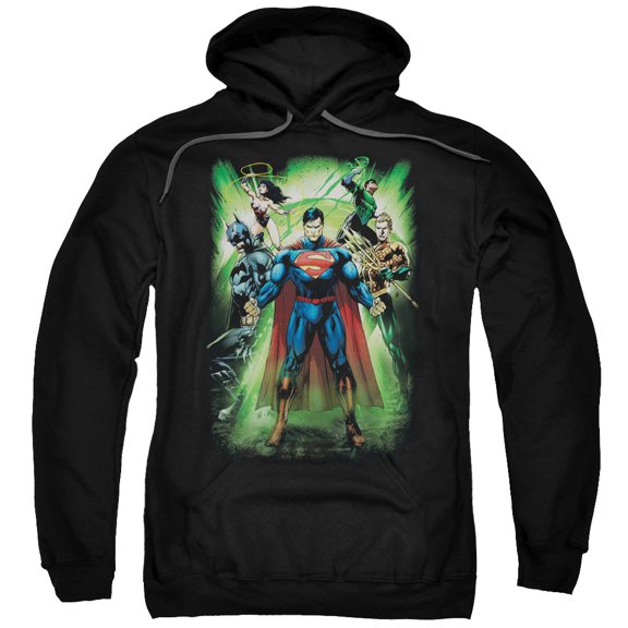 JLA Justice League Power Burst Adult Pullover Hoodie Sweatshirt Black