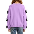 thumbnail image 5 of Girls Long Sleeve Sweatshirt Tops, Solid Color Bow Detail Pullover, Casual Everyday Clothing | Akmoler,Purple 12-13 Years, 5 of 6