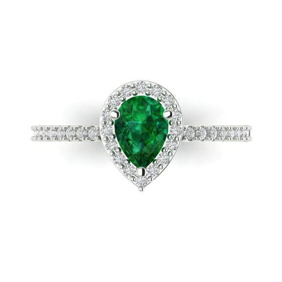 Solitaire with Accents Engagement Ring for Women - 0.755ct Simulated Emerald in 18K White Gold Promise Ring